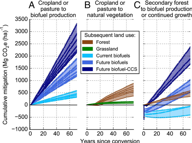 Figure 3. Cumulative biophysical greenhouse gas mitigation potential vs. time